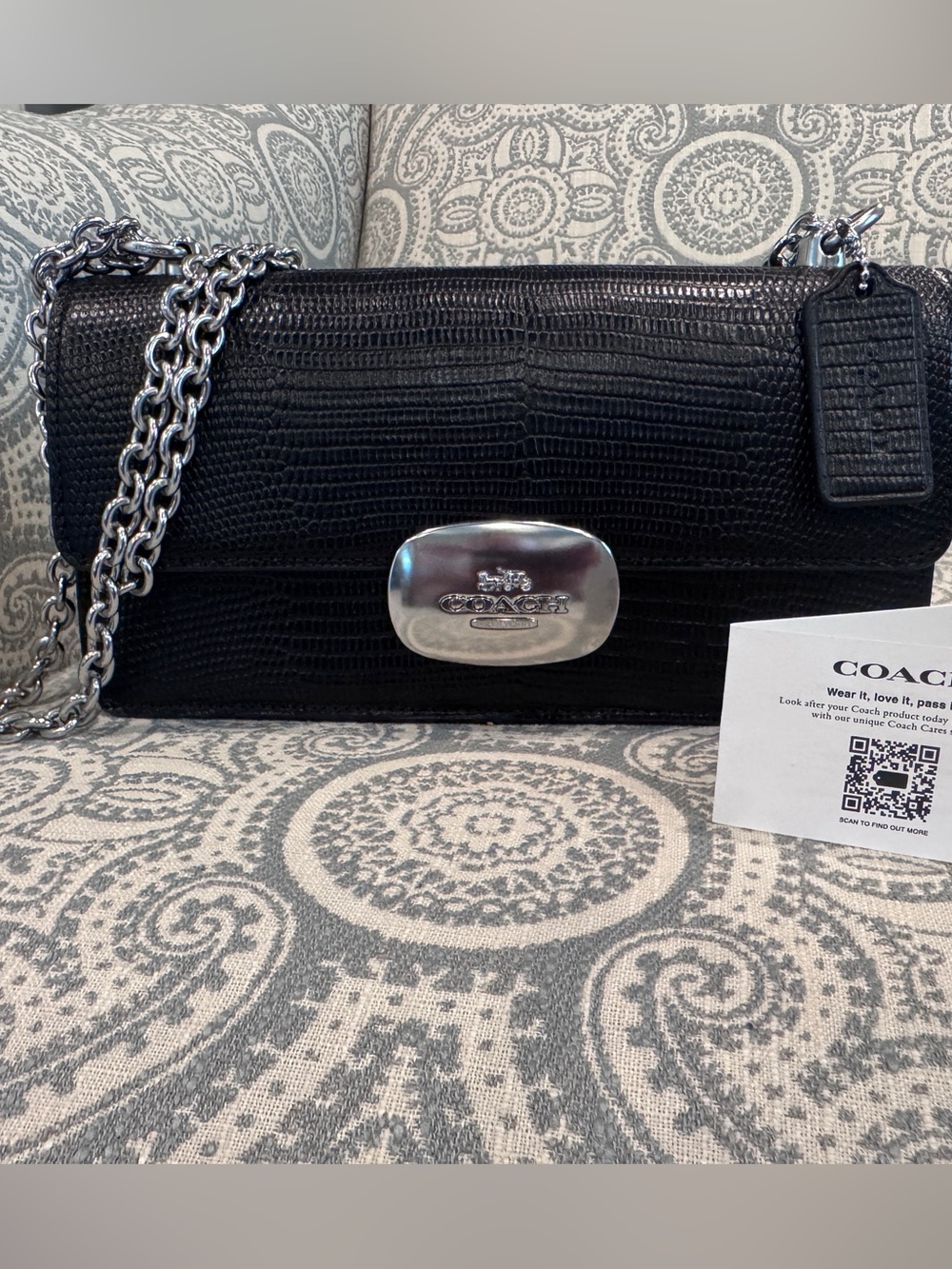 Coach Leather Eliza Flap Crossbody Bag In Silver/Black